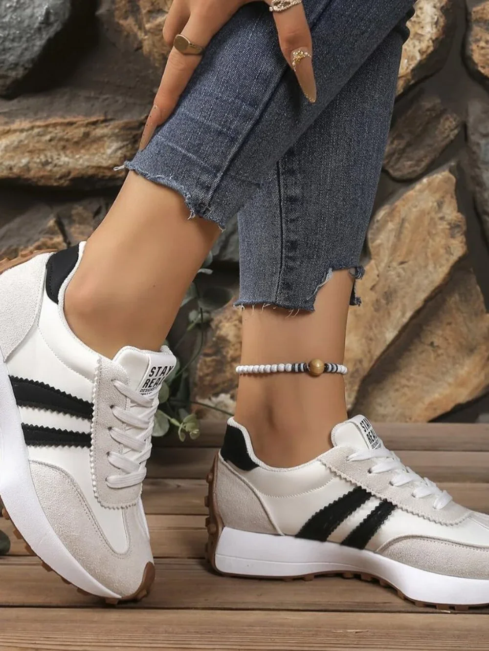 Chic White Thick Sole Sneakers with Breathable Textile Upper for Everyday Style